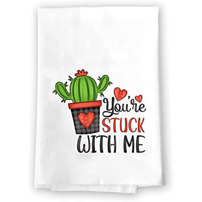 Picture of Decorative Kitchen and Bath Hand Towel | Valentines Day You're Stuck With Me Cactus | Winter Valentine's Day Themed | White Towel Home Decor Bathe Tea Towels Decorations | House Warming Gift Present