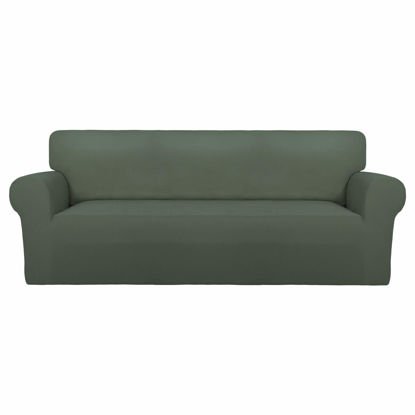 Picture of PureFit Super Stretch Chair Sofa Slipcover - Spandex Non Slip Soft Couch Sofa Cover, Washable Furniture Protector with Non Skid Foam and Elastic Bottom for Kids, Pets （Oversized Sofa，Grayish Green）