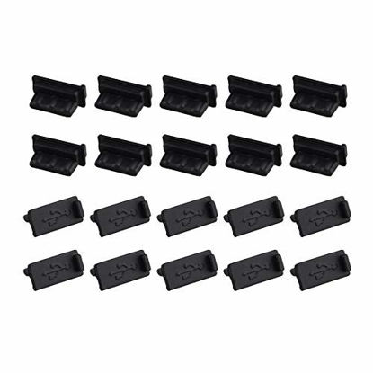 Picture of Futheda 20PCS Universal Silicone USB 2.0/3.0 Port Plug Cover Cap Female Jack Interface Anti Dust Protector Black Compatible with Tablet PC Notebook Laptop