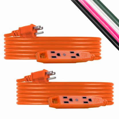 Picture of UltraPro 25 Ft Extension Cord, 2 Pack, 3-Outlet Power Strip, Double Insulated, Grounded, Heavy Duty, 16 Gauge, General Purpose, UL Listed, Orange, 50808