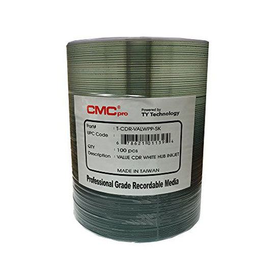 Picture of CMC Pro -Powered by TY 48X CD-R, White Inkjet Hub Printable, 100 Disc Tape Wrap, Valueline