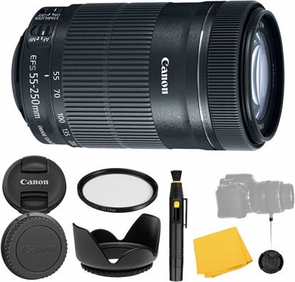 Picture of Canon EF-S 55-250mm f/4-5.6 is STM Lens + UV Filter + Tulip Lens Hood + Lens Cleaning Pen + Lens Cap Keeper + Cloth - 55-250mm STM: Lens -International Version (1 Year Warranty)