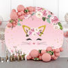 Picture of Laeacco Cute Pink Cat Round Polyester Backdrop 7.5x7.5ft Floral Flowers Photography Background Sweet Girls Newborn Baby Shower Birthday Party Banner Cake Smash Decor Portrait Photo Studio Shoot Props