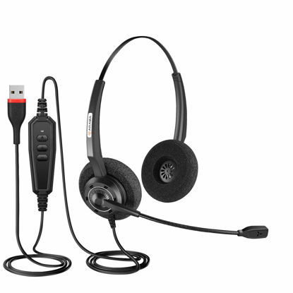 Picture of USB Headset with Microphone Noise-Cancelling Computer with Microphone for PC Laptop Skype Business UC, Webinar Call Center Office