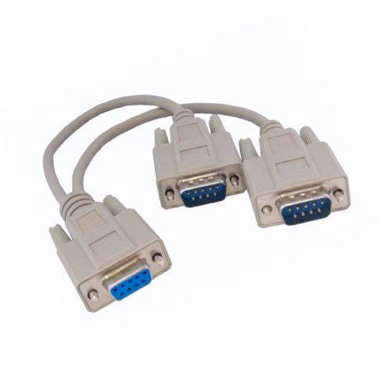 Picture of KENTEK 6 Inch in DB9 Female to 2X DB9 Male Extension Y Splitter Cable Cord 9 Pin Serial RS-232 28 AWG Female to 2X Male F/Mx2 Molded Straight-Through D-Sub Port Beige for PC Mac Linux Data