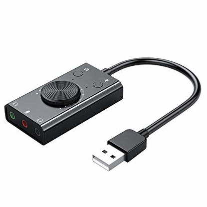 Picture of oenbopo Sound Card Free Drive Audio Adapter External USB Sound Card with Mute Switch Volume Adjustment for Computer