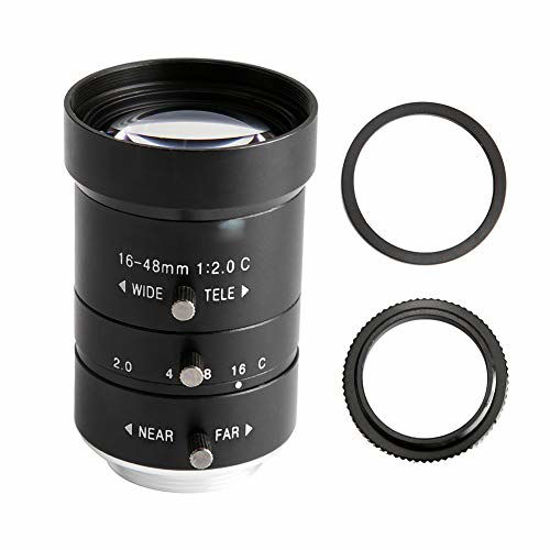 Picture of 3MP HD 16-48mm 2/3In Manual C-Mount Wide Angle IR Zoom Lens,5MP Manual Zoom Security Camera Lens,Manual Iris Zoom Lens,Security Camera Lens,with Low Distortion,for Home Security CCTV Video Camera