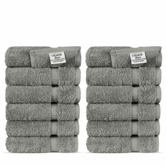 Picture of Chakir Turkish Linens | Hotel & Spa Quality 100% Cotton Premium Turkish Towels | Soft & Absorbent (12-Piece Washcloths, Gray)