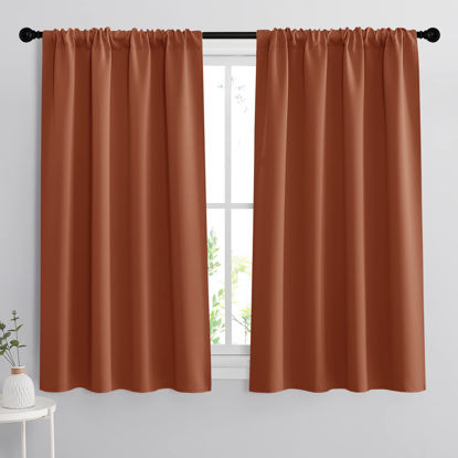 Picture of RYB HOME Small Window Curtains for Kitchen, Thermal Insulated Privacy Shades Chic Home Decoration for Basement Bathroom Door Window, Width 42 x Length 45 inch, 2 Panels, Burnt Orange