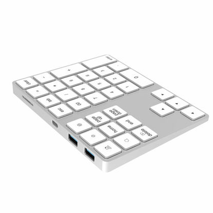 Picture of ASHATA Wireless Numeric Keypad,34 Keys Mini Portable Bluetooth Numpad,Ergonomic Bluetooth Numeric Keypad Aluminum Alloy HUB Type-C USB 3.0 Numeric Pad for Windows (Silver)