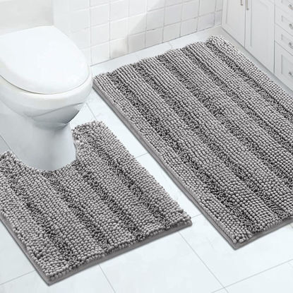 Picture of Chenille Bathroom Rugs Set Non-Slip Bath Mats for Bathroom Super Absorbent Shaggy Rugs for Tub Shower Toilet Soft Plush Bath Rug Plus U Shaped Contour Rug (Oversized: 24" x 36" and 20" x 24" U), Dove