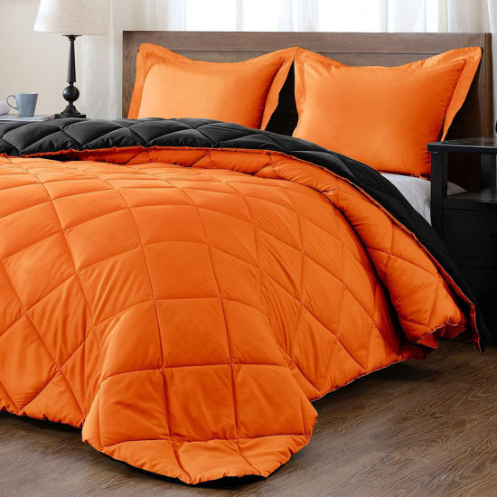 Picture of downluxe Lightweight Solid Comforter Set (Twin) with 1 Pillow Sham - 2-Piece Set - Orange and Black - Down Alternative Reversible Comforter