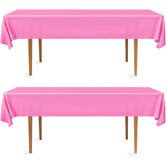 Picture of DecorRack 2 Rectangular Tablecloths -BPA- Free Plastic, 54 x 108 inch, Dining Table Cover Cloth Rectangle for Parties, Picnic, Camping and Outdoor, Disposable or Reusable in Fuchsia Pink (2 Pack)