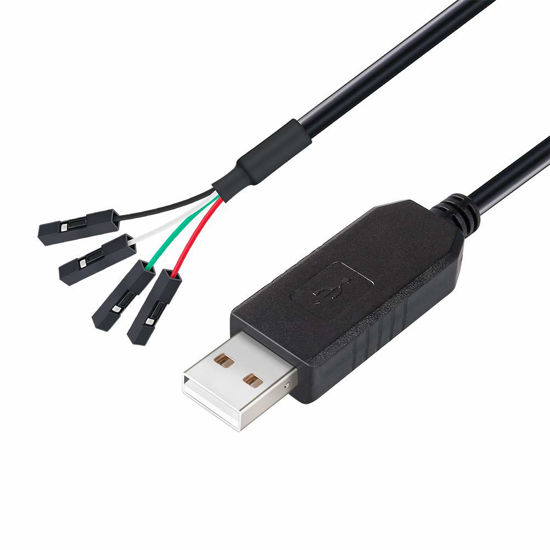 Picture of DTECH USB to TTL Serial Adapter 3.3V Debug Cable TX RX Signal 4 Pin Female Socket PL2303 Prolific Chip for Windows 10 8 7 XP Vista (3-Meter, Black)