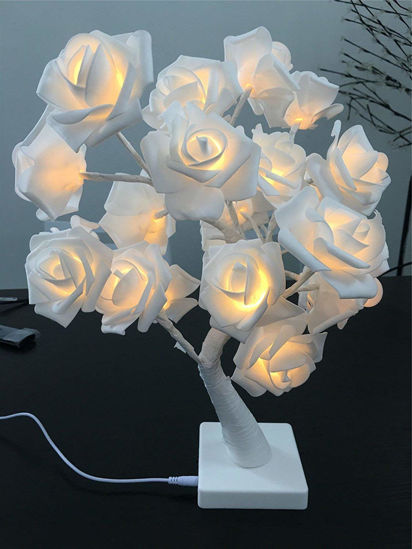 Picture of Fantasee LED Rose Tree Table Lamp 24 Warm White LED USB & Battery Operated for Wedding Home Party Birthday Valentine’s Day Décor (White Rose)