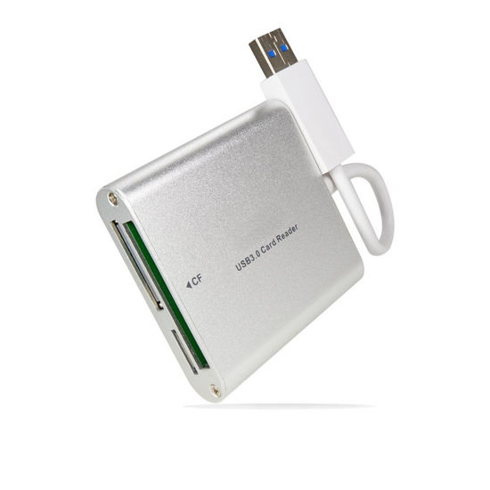 Picture of Foto&Tech Silver Aluminum Super Speed USB 3.0/USB 2.0 Multi in 1 Card Reader for CF/TF/Micro SD/SD/MD/MMC/SDHC/SDXC for MacBook Pro Mac All Laptop PC with Foto&Tech Velvet Bag