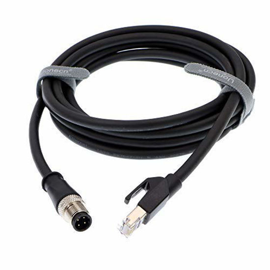 Picture of Uonecn M12 4 Pin D-Code Male to RJ45 Male Waterproof Shielded Ethernet Cable Assembly for Industrial Camera 2 Meters