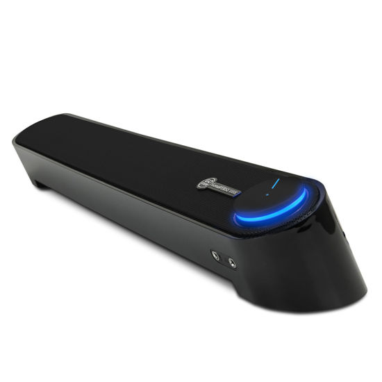 Picture of GOgroove Computer Speaker Mini Soundbar - USB Powered PC Sound Bar with Easy Setup Wired AUX, Stereo Audio, Microphone Port, Volume Control Knob, Under Monitor Design for Desktop (Blackout)