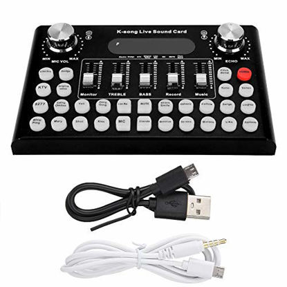 Picture of Aramox Sound Card, Multifunctional Sound Card Portable Live Sound Card Audio Mixer Voice Changer F007 Metal Shell 1200mA DC5V/1A for USB Mobile Phone Computer BT Live Sound Card (Black)