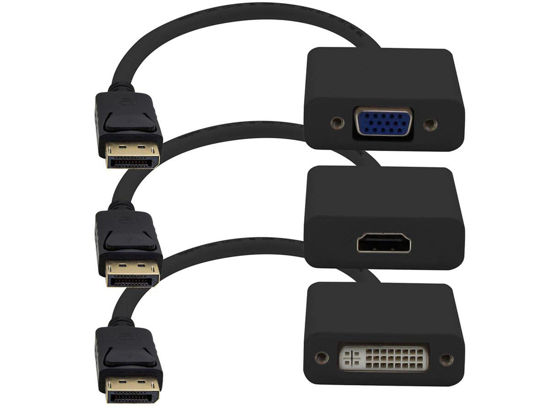 Picture of AddOn 3-Piece Bundle of 8In DisplayPort Male to DVI, HDMI, and VGA Female Black Adapter Cables - 100% Compatible and Guaranteed to Work (DP2VGA-HDMI-DVI-B)