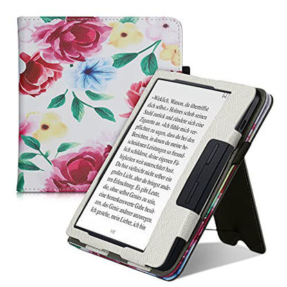 Picture of kwmobile Case Compatible with Kobo Libra H2O - Case PU Leather Cover with Magnet Closure, Stand, Strap, Card Slot - Flower Mix 2 Multicolor/Champagne