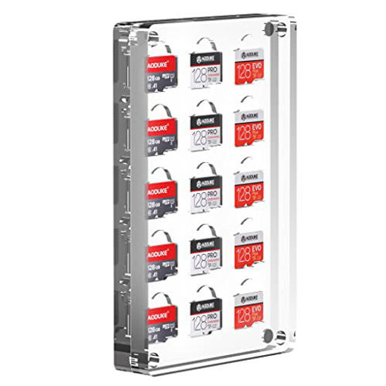 Picture of AODUKE 15 Slots Transparent Closure TF Card Holder Micro SD Card Case, Micro SD TF Card Bamboo Storage Box Manager, TF Storage rack-15TF