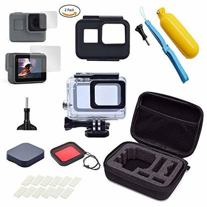 Picture of Fcheki Camera Accessories Kit for GoPro Hero 6 / Hero 5 (Carrying Case/Housing Case/Screen Protector/Lens Cover/Silicone Protective Case/Anti-Fog Insert/Red Filter/Floating Hand Grip)