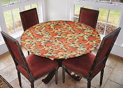 Picture of Covers For The Home Deluxe Elastic Edged Flannel Backed Vinyl Fitted Table Cover - Pumpkin All Over Pattern - Large Round - Fits Tables up to 45 in - 56 in Diameter,Best For 45 in-56 in Round