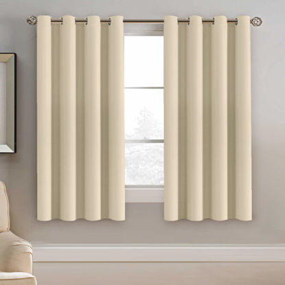 Picture of Room Darkening Thermal Insulated Bedoom Curtain, Grommet Energy Efficient Window Curtain Drapes for Living Room 63 Inches Length, Soft and Thick Rich Material, Beige, 1 Panel