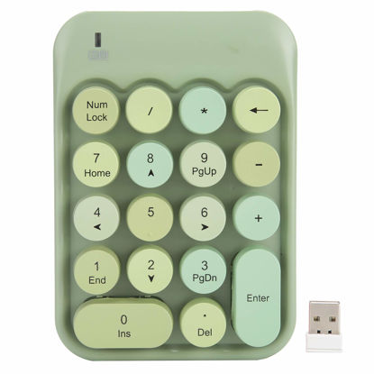 Picture of Mechanical Numeric Keypad, Cute Round Colorful Numpad Keyboard Wireless, 18-Key PBT Number Pad Mixed Color, for PC, Laptop, Notebook, etc(Green)