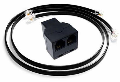 Picture of RetailAndBulk RJ11 Phone Jack Splitter for Landline 2-Way Duplex in-line Telephone Adapter (w/Custom Cables)