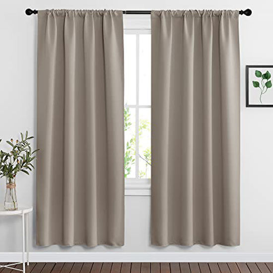 Picture of RYB HOME Room Darkening Curtains for Bedroom, Thick Durable Privacy Window Shades, Rod Pocket Thermal Insulated Backdrop for Teenagers Bedroom Dorm, W 42 x L 72 inches, 2 Panels, Sand