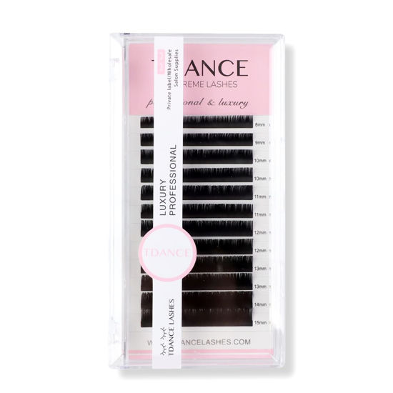 Picture of TDANCE Premium D Curl 0.03mm Thickness Semi Permanent Individual Eyelash Extensions Silk Volume Lashes Professional Salon Use Mixed 8-15mm Length In One Tray (D-0.03,8-15mm)