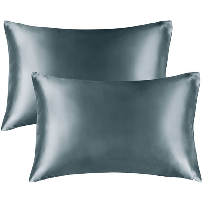 Picture of BEDELITE Satin Pillowcase for Hair and Skin, King Pillow Cases Set of 2 Pack Super Soft Silky Space Grey Pillow Case with Envelope Closure (20x40 Inches)