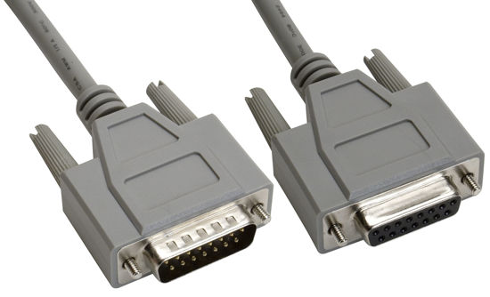 Picture of Amphenol CS-DSDMDB15MF-025 15-Pin DB15 Deluxe D-Sub Cable, Shielded, Male/Female, 25', Gray