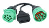 Picture of ARTECKIN Green Type 2 J1939 9pin Female to OBD2 and to J1939 Male Splitter Y Cable for Truck Freightliner GPS ELD Tracker