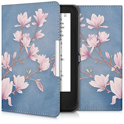 Picture of kwmobile Case Compatible with Tolino Shine 2 HD - Case PU e-Reader Cover - Magnolias Taupe/White/Blue Grey