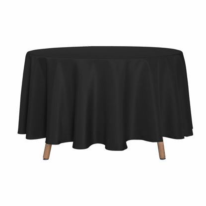 Picture of sancua Round Tablecloth - 90 Inch - Water Resistant Spill Proof Washable Polyester Table Cloth Decorative Fabric Table Cover for Dining Table, Buffet Parties and Camping, Black