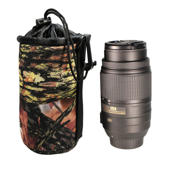 Picture of Foto&Tech Large Size Extra Padding Easy Drawstring Closure Camouflage Neoprene Lens Pouch Bag Cover for Canon, Nikon, Sony, Panasonic, Fujifilm, Olympus, Pentax, Sigma with Foto&Tech Velvet Bag