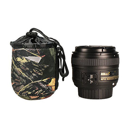 Picture of Foto&Tech Small Size Extra Padding Easy Drawstring Closure Camouflage Neoprene Lens Pouch Bag Cover for Canon, Nikon, Sony, Panasonic, Fujifilm, Olympus, Pentax, Sigma with Foto&Tech Velvet Bag