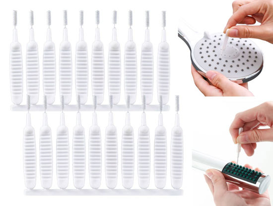 Picture of 20PCS White Nylon Mini Shower Head Cleaning Brush Anti-Clogging Shower Nozzle Cleaning Brushes Multifunctional Small Hole Cleaner for Window Slot Phone Keyboard Car Vent