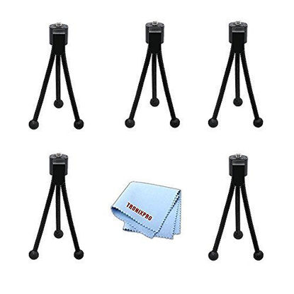 Picture of 5pc Mini Table-Top Tripods 5? with Flex Legs for Small Digital Cameras + Microfiber Cloth