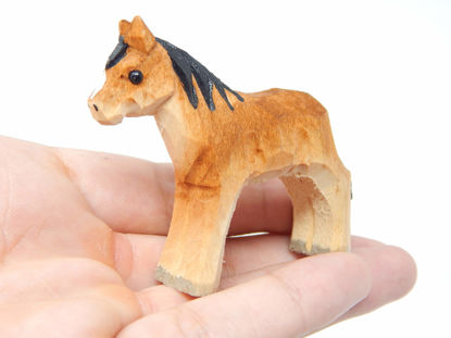 Picture of Horse Wood Figurine - Small Farm Animal Pony Gift Handmade Art Carving Decoration Miniature Animals Girl Women