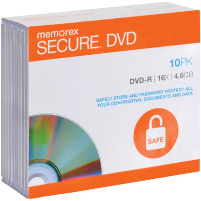 Picture of Memorex 98968 Secure DVD-Rs with AES 256-Bit Software Encryption (10 Pack)