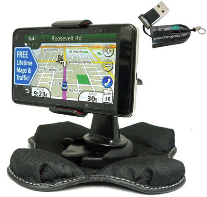 Picture of Garmin Nuvi 1100 1200 1250 1260 1260t 1300 1350 1350t 1370 1370t 1390 1390t GPS Portable Dashboard Friction Mount Kit by ChargerCity w/OEM Micro SD USB Card Reader, Bracket Cradle & Beanbag Dash Mount