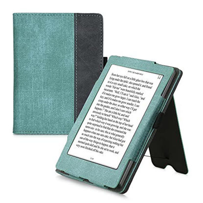 Picture of kwmobile Case Compatible with Kobo Aura Edition 2 - PU Leather Synthetic Suede Cover with Hand Strap - Mint/Dark Grey