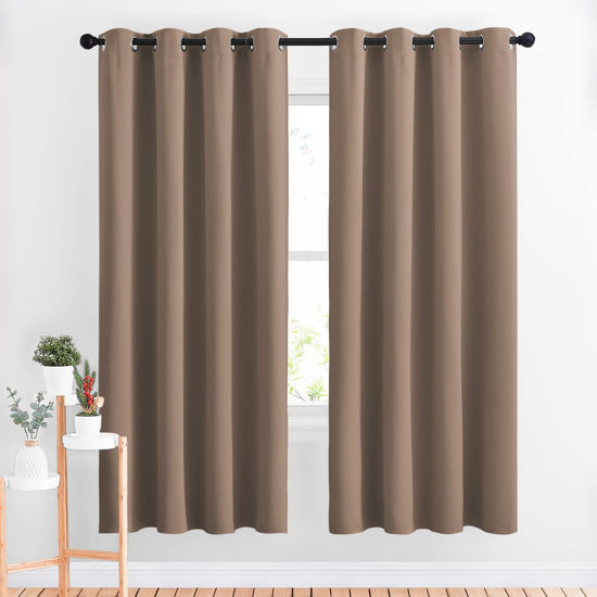 Picture of NICETOWN Kitchen Blackout Curtains and Drapes - Triple Weave Energy Saving Thermal Insulated Solid Grommet Blackout Panels for Patio (1 Pair, 52 inches by 72 Inch, Cappuccino)