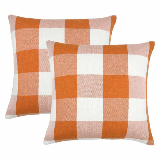 Picture of 4TH Emotion Set of 2 Farmhouse Buffalo Check Plaid Throw Pillow Covers Cushion Case Polyester Linen for Fall Home Decor Orange and White, 22 x 22 Inches