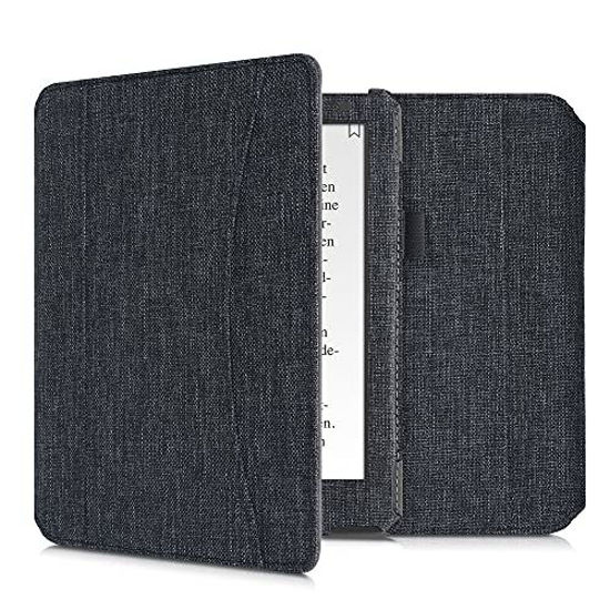 Picture of kwmobile Case Compatible with Kobo Aura H2O Edition 2 - Fabric Cover with Magnetic Closure, Strap, Pocket - Dark Grey