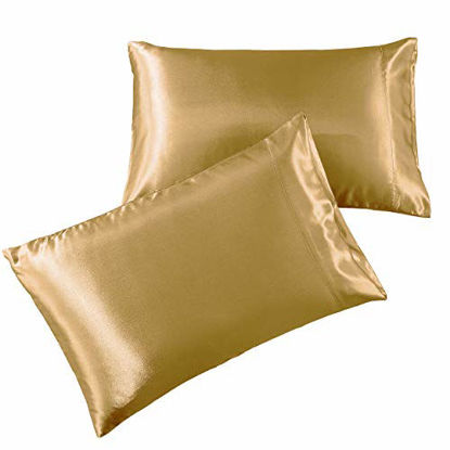 Picture of Satin Pillowcase 2 Pack - Queen Size (20"x30", Gold) - Silky Pillow Cases for Hair and Skin - Satin Pillow Covers with Envelope Closure - Extra Soft Premium Microfiber